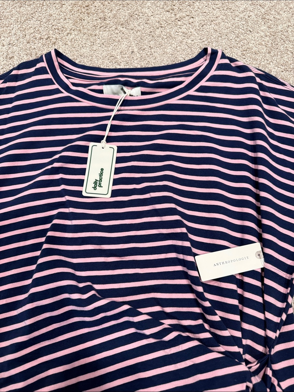 Women’s Anthropologie Daily Practice Striped Long Sleeve Mini Dress Blue Striped - Picture 2 of 6